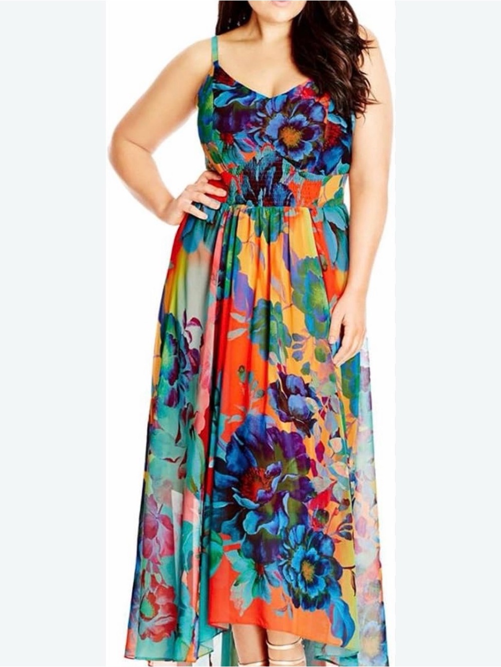 City Chic Hot Summer Days Floral Hi Lo Maxi Chiffon Dress XL/22 NWT